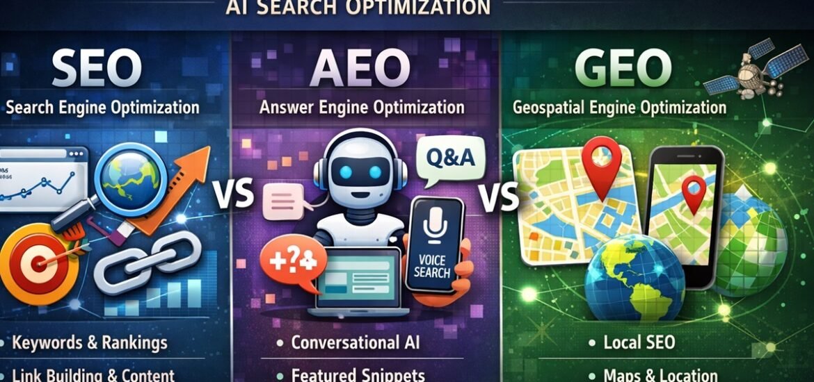 seo vs aeo vs geo ai search optimization